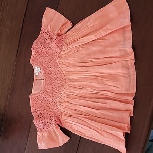 Coral Top with Eyelit Lace at Top and Sleeve
